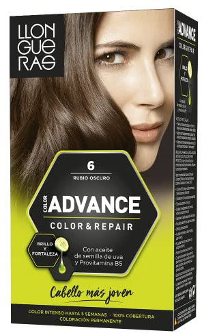 Llongueras Color Advance Tinte Pelo Mujer Coloración Permanente Color Intenso Hasta 5 semanas - Tono 6 Rubio Oscuro