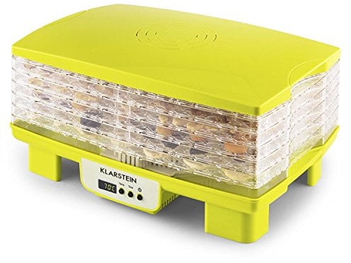 Klarstein Bananarama - Dörrgerät, Dörrautomat, Obst- Fleisch- und Früchte-Trockner, 6 Etagen, stapelbar, 550 Watt, einstellbare Temperatur, Umluftbetrieb, LCD-Display, BPA-frei, gelb-grün