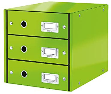 LEITZ® Schubladenbox Click + Store, 3 hohe Schubladen, Karton, Etikettenhalter grün