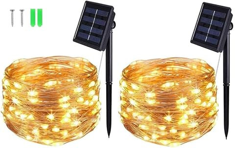 BOLWEO [2 Pack] Solar Powered String Lights,Solar Fairy Lights,Warm White,16.4Ft 50LEDS,Waterproof Wire Lighting for Indoor Outdoor Christmas Tree Halloween Home Garden Decoration