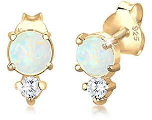 Elli Ohrringe Damen Ohrstecker Vintage mit Zirkonia Kristallen und Opal in 925 Sterling Silber vergoldet
