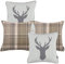McAlister Textiles Stag | 4er Set Kissenbezüge Hirsch-Motiv Tartan kariert | 43x43cm in Beige | 2 x Hirschmotiv und 2 x Tartanmuster