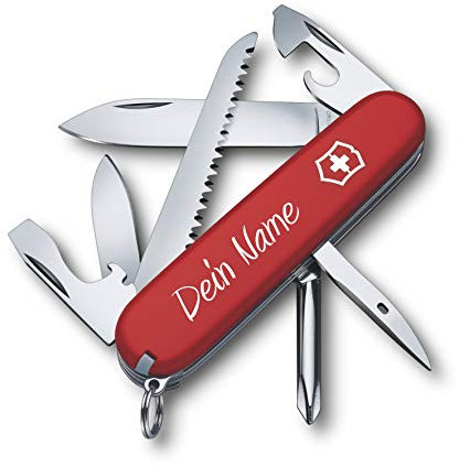 Victorinox Couteau de Poche Hiker Avec Demande Pression Sur La Coque I Cadeau pour Hommes Femmes I Pour Anniversaire I Suisse Personnalisé Avec 13 Fonctions 1.4613