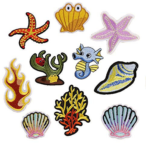 Mingjun Aufnäher/Aufbügeln bestickte Patches Stickerei Meerestier für Kleidung Jacken Rucksäcke T-Shirts Jeans Applikation DIY Kleidung