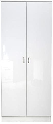 FWStyle Chilton 2 Door High White Gloss Bedroom Wardrobe Modern Storage Furniture Polished Metal Handles