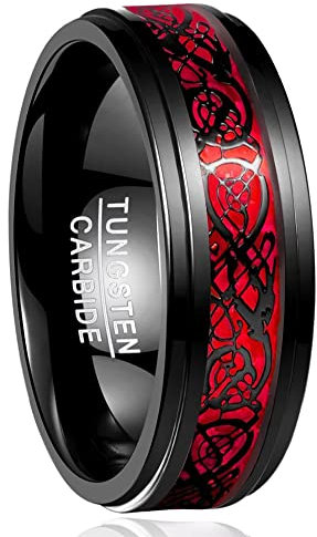 NUNCAD Black Celtic Dragon Tungsten Carbide Ring for Men Women Wedding Band Comfort Fit Size Z+5