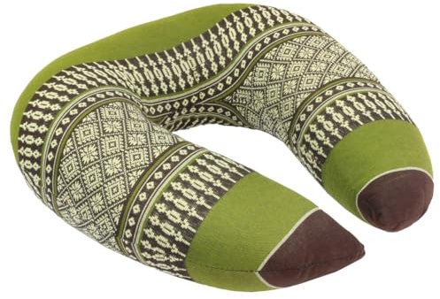 Oriental Galerie Kapok Nackenhörnchen Nackenrolle Reisekissen Nackenkissen Flugkissen Nackenstütze U-Shaped Kissen Naturmaterialien Thaikissen 29 cm Thai-Motiv Grün Braun