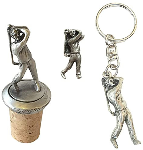 Smartbadge Cadeau Ensemble Golfeur Main Crafted Étain Bouteille Bouchon, Badge Et Porte-Clés + 59mm Bouton Badge