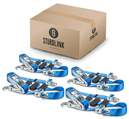 Cinghie per Ruote Auto 50mm Professionali 2.5m 5000kg 4 Pezzi | Cinghie di Fissagio con Cricchetto per Trasporto Auto | Cinghie Pneumatici, Cinghia Blocca Ruota | Cinghie die Tensionamento | Sturdlink