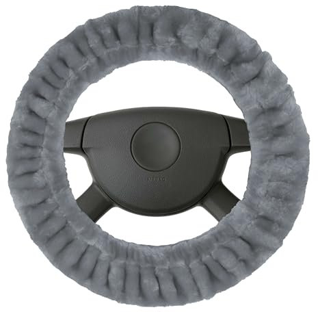 Walser Lenkradbezug Teddy Plüsch, Lenkradhülle Kunstfell, Plüsch-Lenkradabdeckung, Lenkradschoner Lammfell-Optik vegan Silber