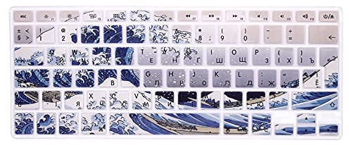 MMDW EU/UK Russian Language Keyboard Cover for Macbook Pro 13 Inch,15 Inch(with or without Retina Display,2015 or Older Version)for Macbook Old Air 13 Inch European/ISO Version Silicone Skin-Sea Wave