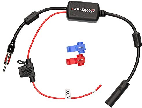 Audioproject A394 - Amplificateur d'antenne d'autoradio DIN AM FM 12V Amplification Universelle 25db Compatible avec Sony Pioneer JVC Kenwood Alpine amplificateur d'antenne de Voiture Radio