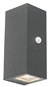 Qazqa - Moderne Außen Wandleuchte anthrazit IP44 mit Bewegungsmelder - Baleno II I Außenbeleuchtung I Up & Down - Aluminium Rechteckig - LED geeignet GU10