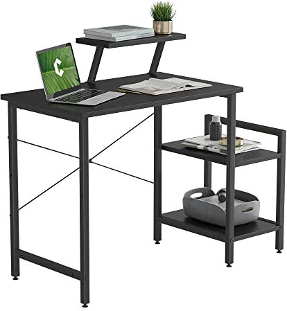 CubiCubi Small Computer Desk 80 x 50 cm Home Office Multipurpose Writing Desk with Extra Storage Rack and Moveable Shelf,Black