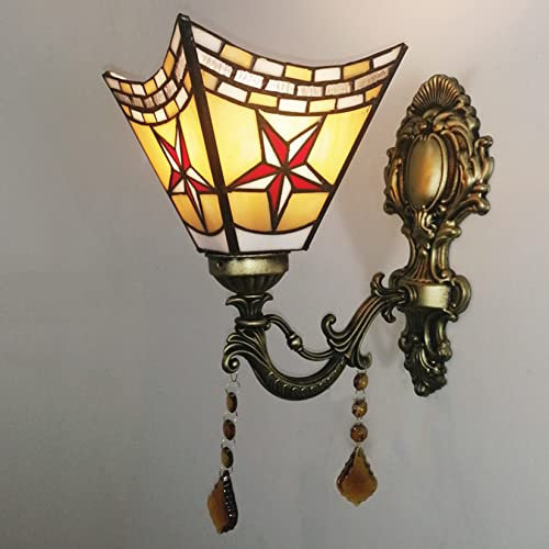 AIBOTY Tiffany Wandlampe LED E27 Buntglas Wandbeleuchtung Stern Muster Wandleuchte Für Schlafzimmer Nacht Flur Badezimmerspiegel (22 * 15) cm