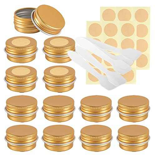 Lusdoly 100 Pièces Pots en Aluminium Or 5ml - Ø26x15mm Pot Cosmétique Bougie Aluminium Vides Pots de Voyage Rondes pour Crème avec Mini Spatule et Étiquette
