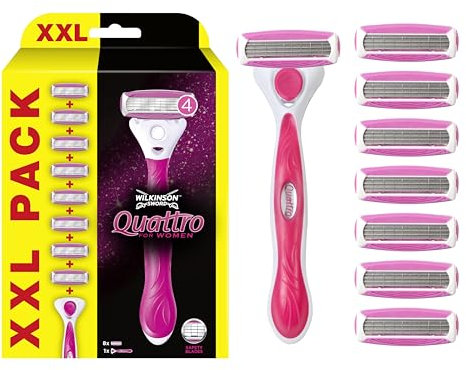 WILKINSON SWORD - Quattro For Women | Smooth Glide| Razor Handle + 8 Blade Refills