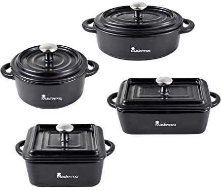 MasterPro Cook & Share, 4-teiliges Kochgeschirr-Set mit Deckel, aus Steingut, beständig gegen hohe Temperaturen, für alle Herdarten und Backöfen geeignet