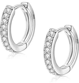 Silber Creolen für Frauen - 925 Sterling Silber Mit Zirkonia, Gelbgold/Weißgold/Rosegold/Vergoldet Gun Black Sleeper Knorpel (8/10/12mm)