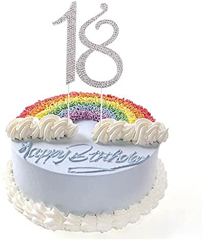 18 Zahl Kuchen Topper Strass, 18 Number Strass Cake Topper, 18 Jahrestag Kuchendekoration, 18. Geburtstagstorte Dekoration, 18 Zahl Kuchendeckel, Kuchendekoration für Erwachsene für Jubiläum (Silber)