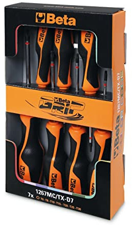 Beta 1267MC/TX‑D7 – Set 7 Giraviti Torx® Colorati, Impugnatura Bi‑materiale Evox, Acciaio Cromato con Punte Fosfatate, Misure T6–T30 – Utensili Professionali