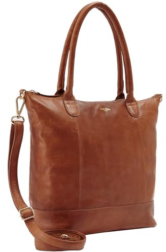 Gusti Leder Shopper Damen Mia – Ledertasche mit Reißverschlussfach, abnehmbarem Trageriemen & 15 Zoll Laptopfach - Ideal für Alltag & Büro