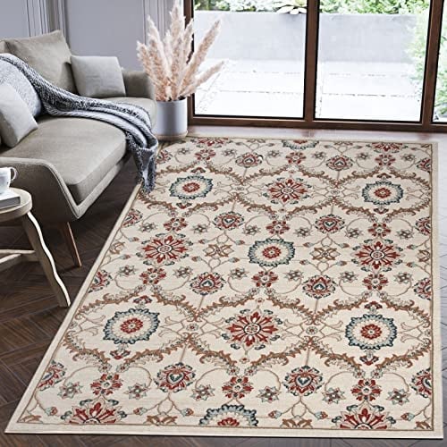 Mazovia Teppich Wohnzimmer 160x220cm Creme Orientalisch Klassisch Weich | Teppich für Schlafzimmer Büro Esszimmer Beige Pflegeleicht Fußbodenheizungsgeeignet Reinigungsmittelbeständig Kurzflor