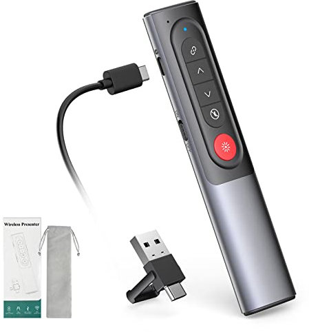 Skaaisont Control Remoto Ordenador Powerpoint, Puntero Powerpoint del presentador con hipervínculo y botón de Silencio, para presentación, enseñanza, Oficina, conferencias, etc (Cuerpo de Metal)