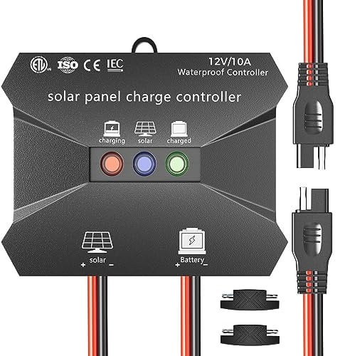VOLTSET Solar Charge Controller, 10A 12V Waterproof Intelligent Regulator With LED Indicate Light for Solar Battery Charger, Maintainer, and 12 Volt Power Kit