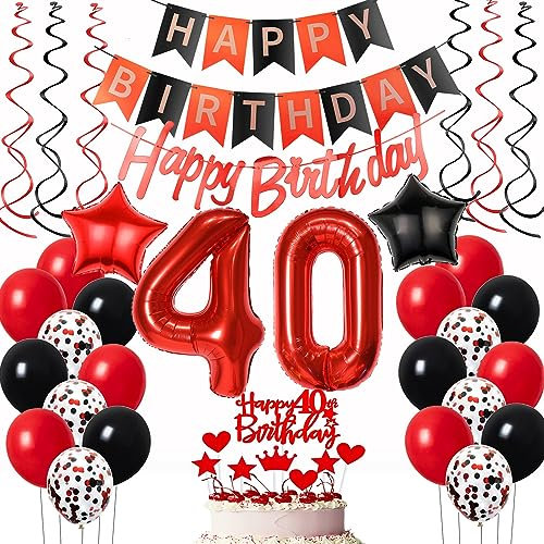 Luftballons 40. Geburtstag Frauen Rot Schwarz Dekoration, ballon 40 Geburtstag deko Frauen Rot Tortendeko 40 Jahre Frauen Geburtstagsdeko 40 Geburtstag Frau Deko 40. Geburtstag Luftballon