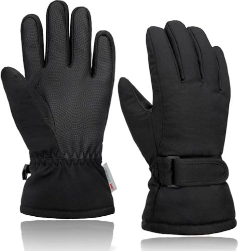 Arcweg Gants de Ski pour Enfants Moufles pour Garçons Filles par Temps Froid Imperméables Antidérapantes 3M Thermiques Gants de Ski pour Garçons Filles Enfants Sports d'Extérieur Noir L/XL