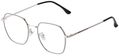 Laurinny Brillen Blaulichtfilter Brille Damen, Blaufilter Brille Herren Ohne Stärke Entspiegelt Retro Brille Hexagon Blue Light Blocking Glasses Gaming Bildschirmbrille(Silber Schwarz)