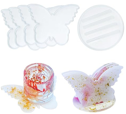 Bekecidi Lot de 5 Moules pour Dessous de Verre en Résine, Moules en Résine Époxy, Moules en Forme de Papillon et Boîte de Rangement, Moules en Résine de Silicone pour la Fabrication de Sous-Verres