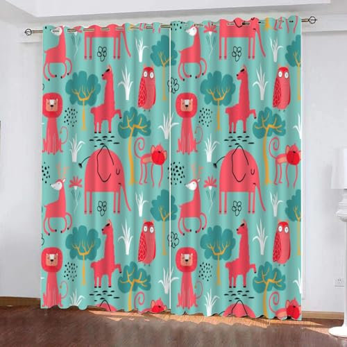 GIOVIA 3D Elefant Gardinen Abdunkelnde Cartoon Tiere Kindervorhänge Vorhang mit ösen 2er Set Vorhänge Blickdicht Verdunkelungs für Kinderzimmer Schlafzimmer Wohnzimmer B 140 X H 160 cm