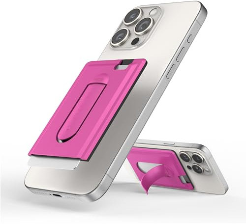 FLOLAB Magnetic Wallet for MagSafe Grip & Magnetic Wallet for iPhone 15/14/13/12: Silicone Card Holder with Secure Grip, Kickstand, Slim Design, Pocket Friendly - Hot Pink