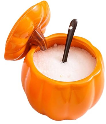 WIHXES Pot à Sucre en Céramique Citrouille Orange avec Pot à Épices de Style Japonais avec Couvercle et Cuillère - Décor de Cuisine Charmant et Sucrier Pratique (1PCS,Orange)