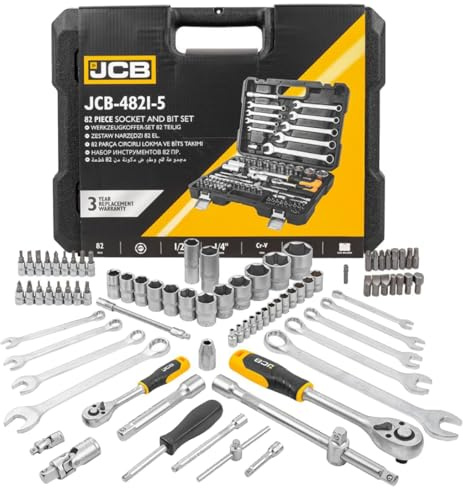 JCB Werkzeugsatz 82-TLG 1/4'', 1/2'' (6-Kant)(4-32 mm) /ratschenkasten steckschlüsselsatz Werkzeug Kit