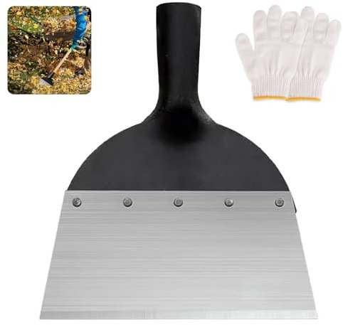 PCXWTLN Multifunctional Garden Shovel, Stainless Steel Garden Cleaning Shovel with Gloves, Garden Snow Shovel Steel Metal Shovel for Fences Plants Borders, NOT Included Handle (23cm, Arc)