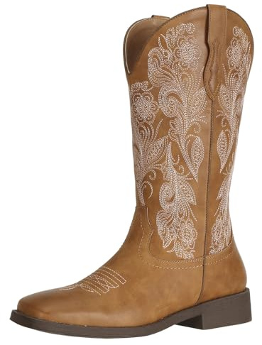 J's.o.l.e Stivali da cowboy da donna con punta quadrata e motivo floreale, stivali da cowgirl alla moda