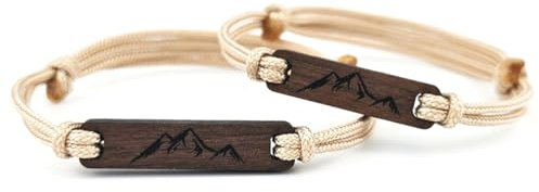 Edelholz-Armband mit Berggravur, Paracord Armband: Rückseite personalisierbar & Made in Germany (Beige)