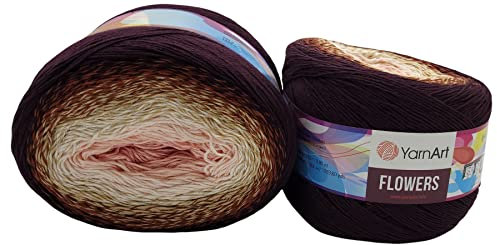 2 x 250g Ilkadim Export Flowers Bobbel Wolle Mehrfarbig, 55% Baumwolle, 500g Bobble Strickwolle mit Farbverlauf (beere creme rosa 319)