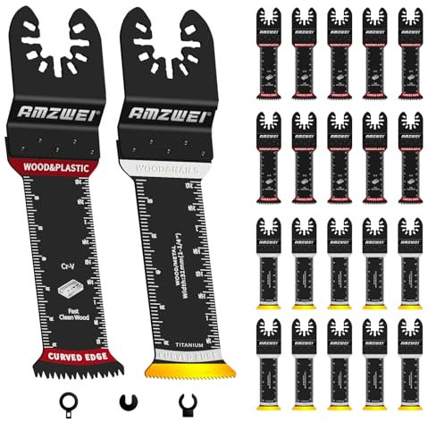 20 Pcs Extra Long Titanium Oscillating Tool Blades & Japanese Teeth, Curved Edge Multitool Blades for Metal, Wood, Plastic Compatible with Dewalt Bosch Milwaukee Ryobi