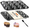 OAMCEG Muffinform 2er Set - Antihaft Muffinblech aus Kohlenstoffstahl mit Silikonpinsel, 12er Backformen (35x27x3 cm) für Muffins, Cupcakes, Wiederverwendbare Form Dunkelgrau für Backofen & Party