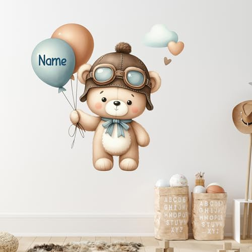GRAZDesign Wandtattoo Kinderzimmer Luftballons Bär mit Namen personalisiert für Jungen - 41x40cm