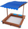 MIIWWOWO Sandkasten aus Massivholz mit Dach Kinder-Sandkasten Outdoor PE-Gewebe und PVC-Bodenmatte Sandkiste mit Höhenverstellbares Dach Sandkasten mit Abdeckung für Kinder, 121x126x118cm (Blau)