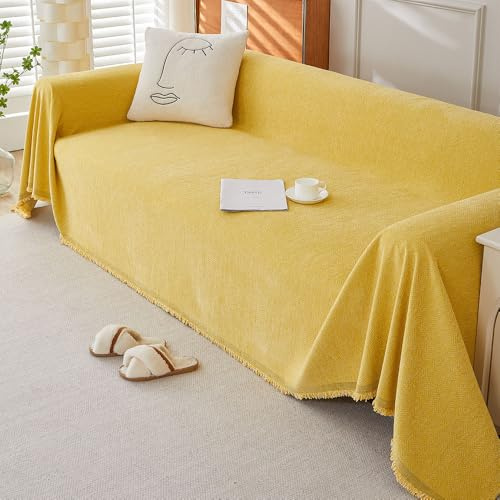 Highdi Sofadecke 1 2 3 4 Sitzer Sofa Überzug L Form Sofabezug Ecksofa Universelle rutschfeste Couch Überzug Einteiliger Vielseitige Sofa Cover Decke (180x300cm,Gelb)