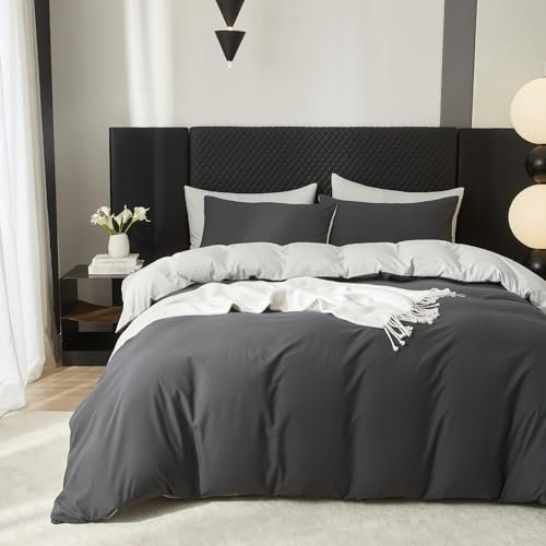 Boqingzhu Baumwolle Bettwäsche 155x220cm Grau Dunkelgrau Hellgrau Einfarbig Uni Aesthetic Wendebettwäsche Set Bettbezug 155x220cm und 2 Kissenbezüge 80x80cm mit Reißverschluss