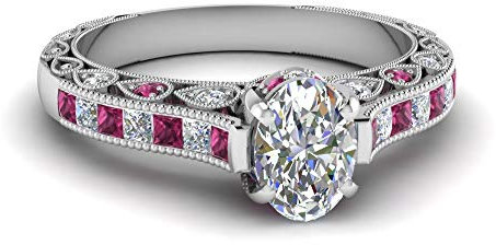 CaratYogi Bague cathédrale en Diamant millegrain Argent Sterling Saphir Rose créé Ovale façonner Bagues de fiançailles millegrain Aucun réglage Taille 67 Cadeau