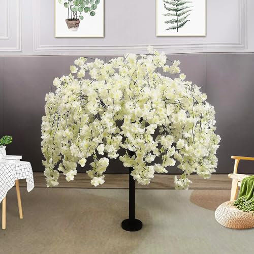 HJDSUDU Cerisier pleureur Artificiel de 4 Pieds, Simulation d'arbre Sakura Blanc, Arbre à souhaits Fait à la Main pour l'intérieur, Fausse décoration végétale, pour fête, Mariage, hôtel