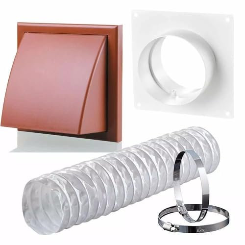125mm Tumble Dryer Cooker Hood Extractor Fan Wall Duct Kit with Cowled External Shutter Vent 5 inch - Terracotta